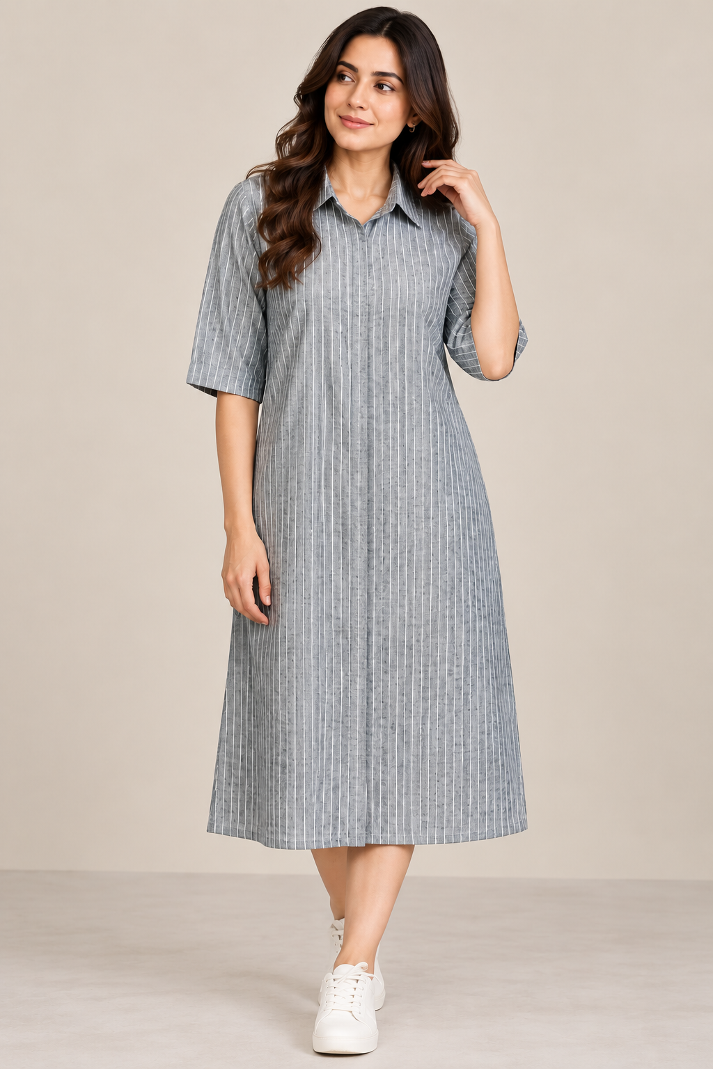 Women’s Grey Pinstriped kurti
