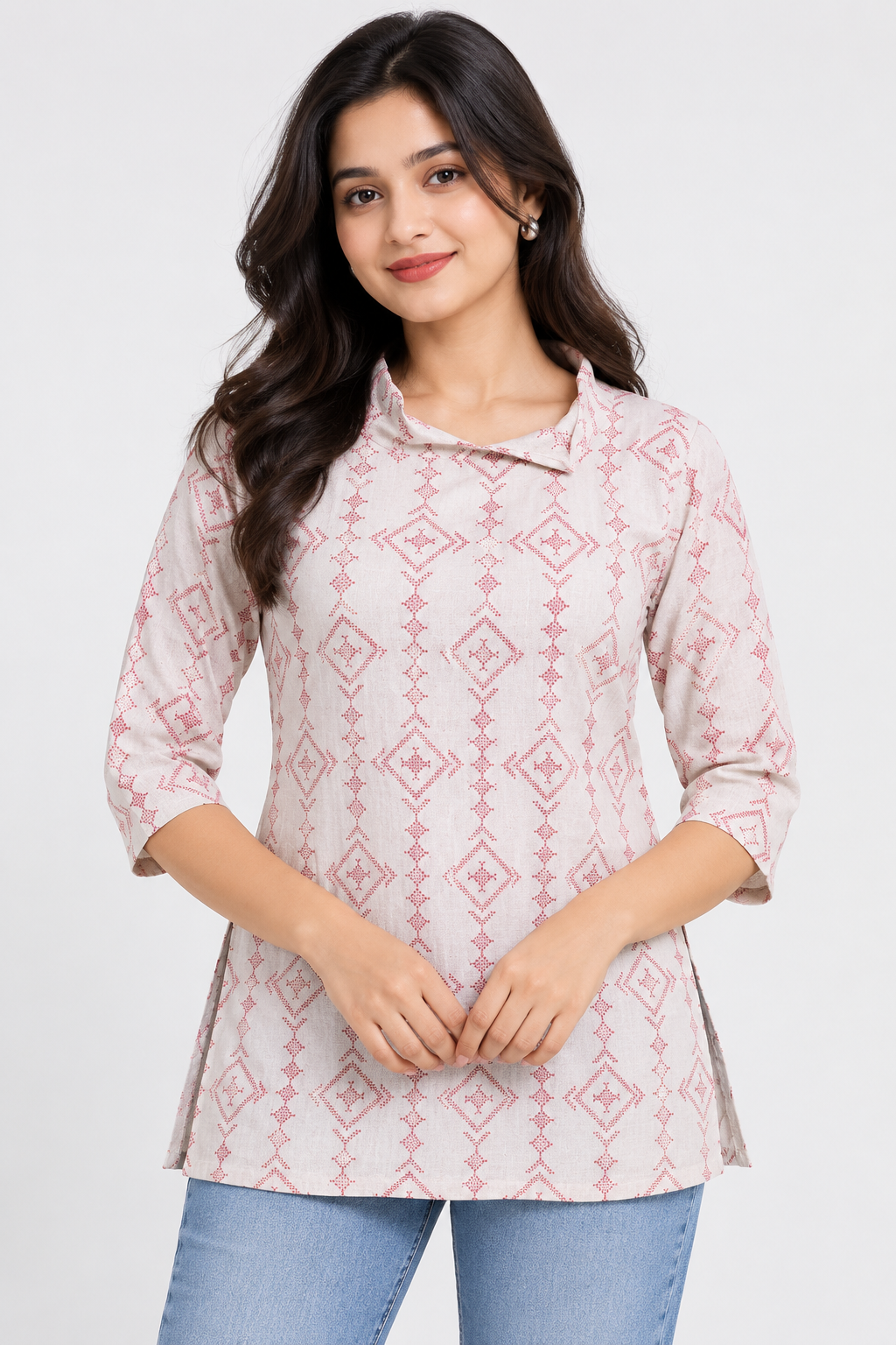 Women’s Printed Collar Neck Straight Kurti