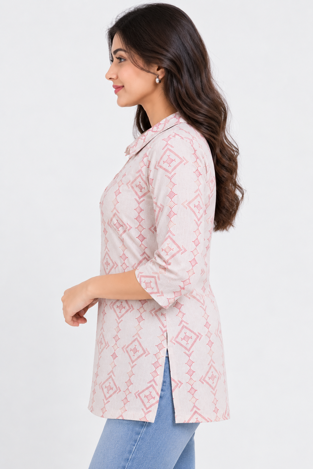 Women’s Printed Collar Neck Straight Kurti