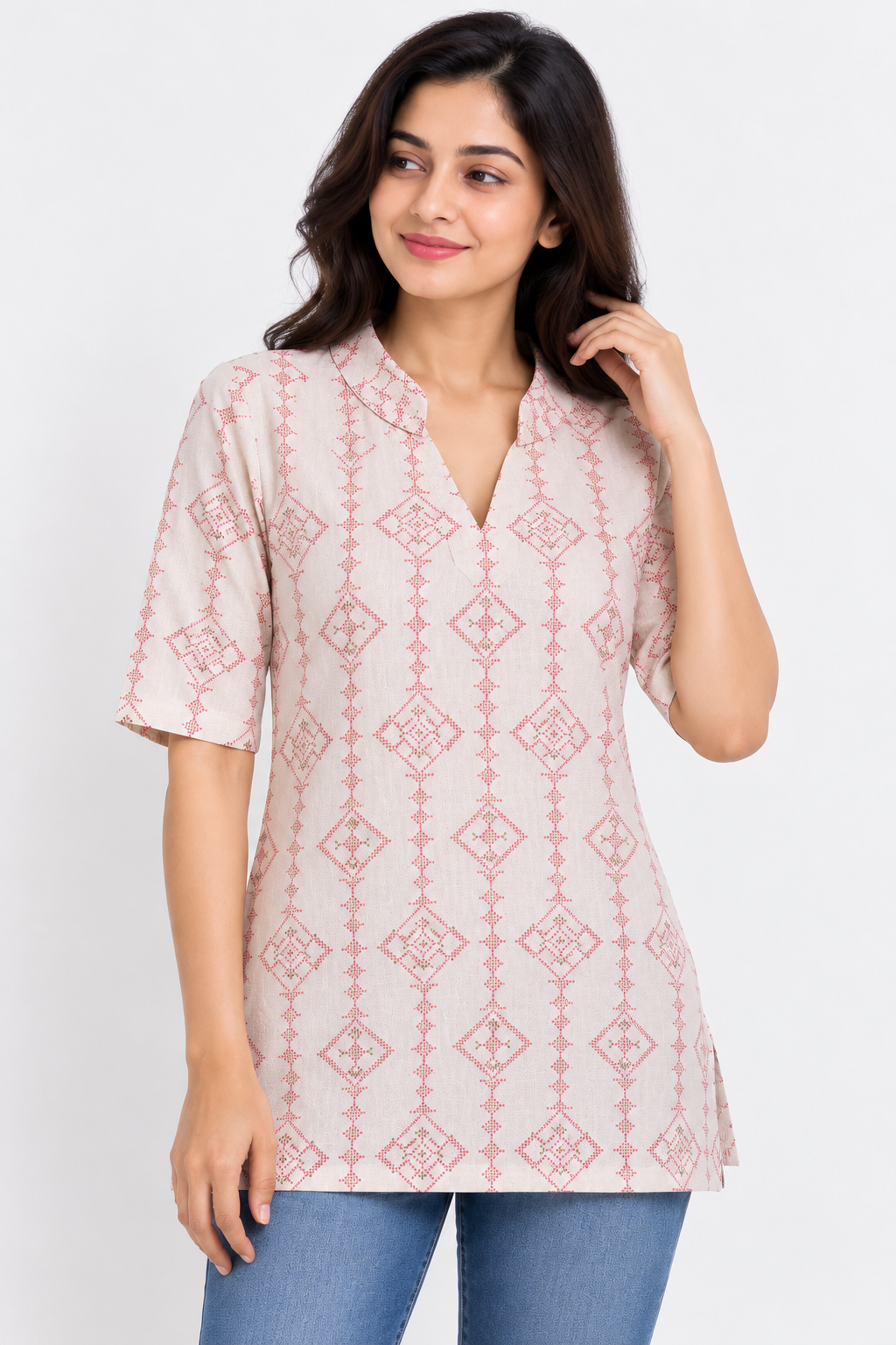 Women’s Printed Collar Neck Straight Kurti