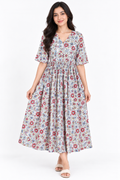 Women’s Floral Print V-Neck Gathered Midi Dress