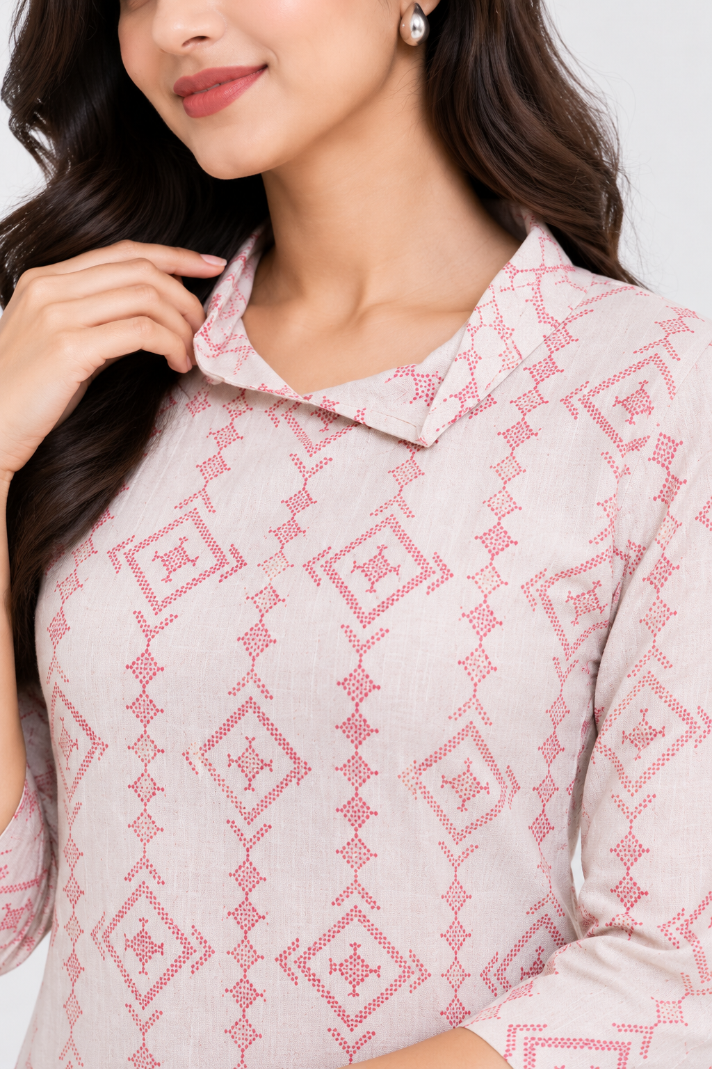 Women’s Printed Collar Neck Straight Kurti