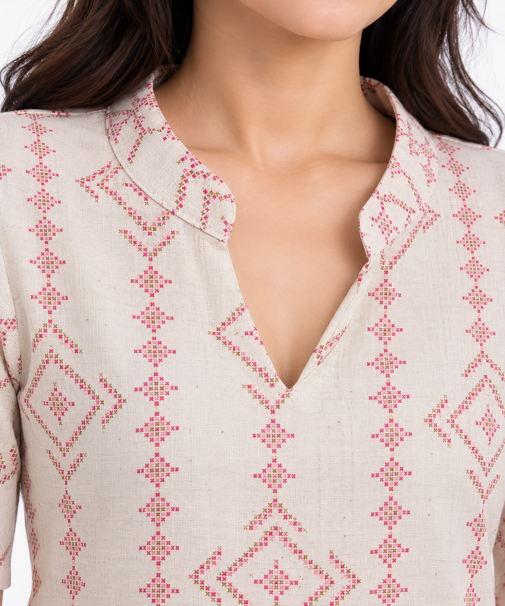 Women’s Printed Collar Neck Straight Kurti