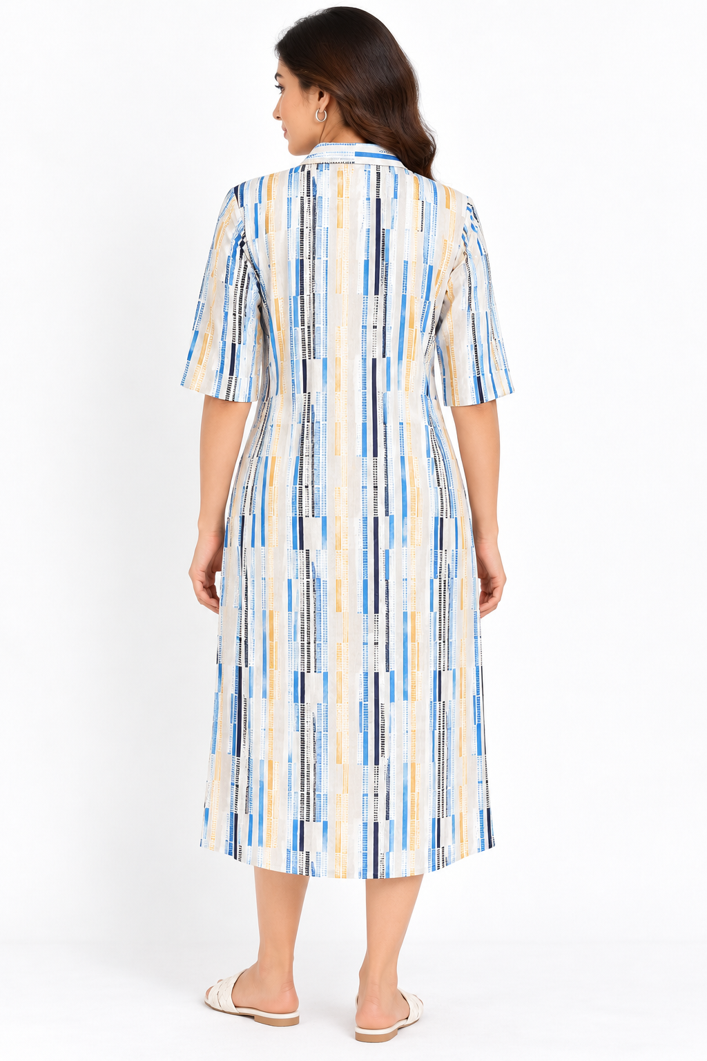Women’s Abstract Striped Collared Midi Dress